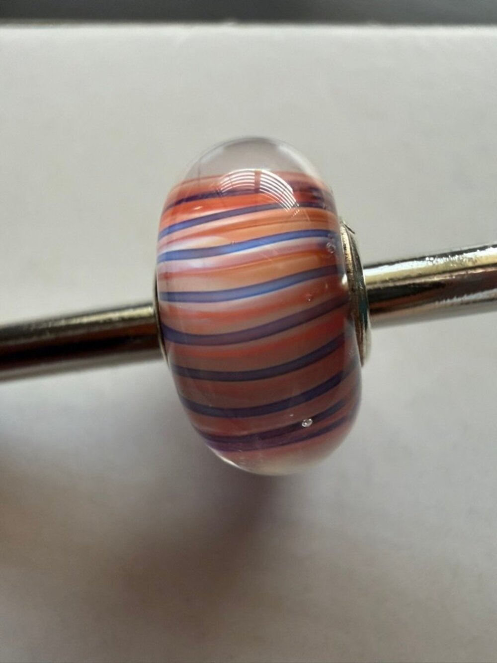 Trollbeads OOAK Unique - Light Pink & Periwinkle Blue Stripes